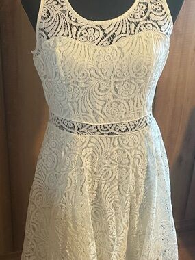 American Rag Ivory Lace Midi Dress with Crochet Waist